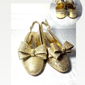 J.Renee Metallic Gold Slingback Heels with Bow Girls